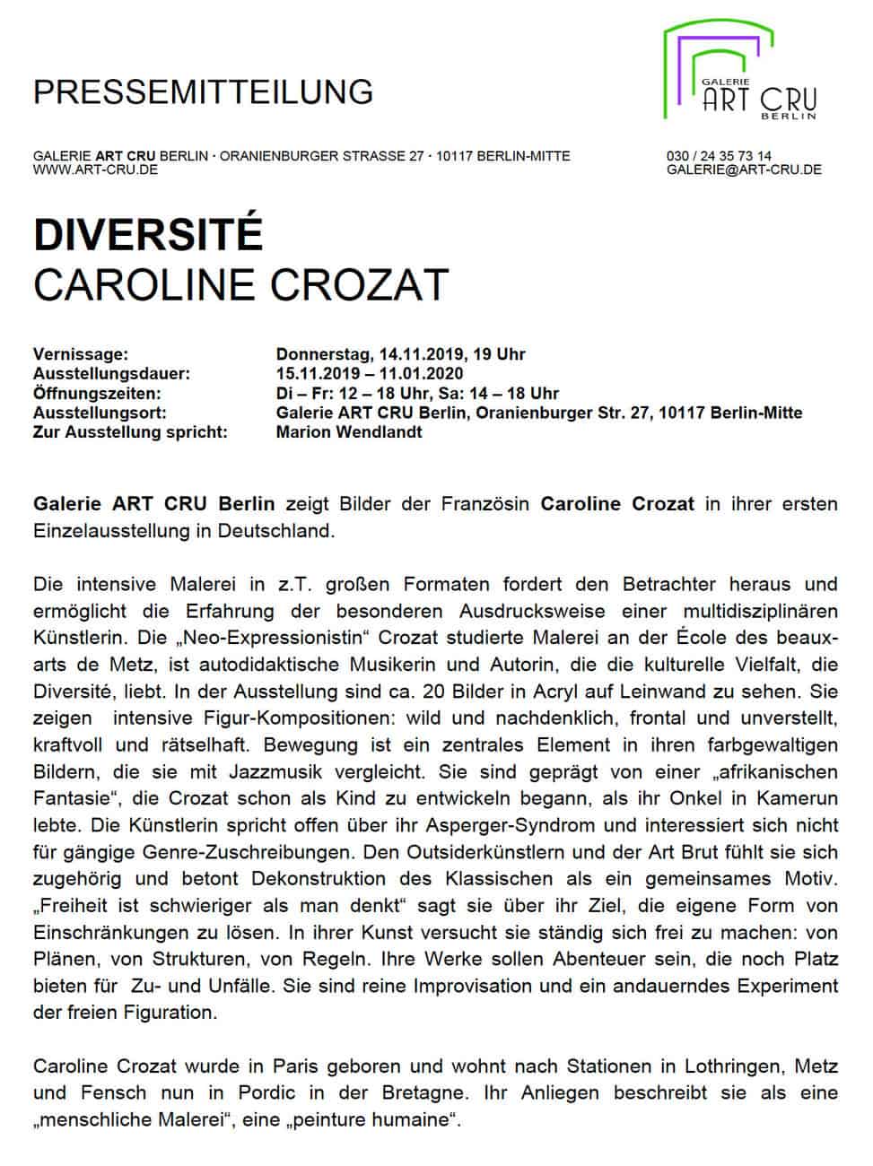 Vous consultez actuellement Expo Galerie ART CRU Berlin du 14/11/2019 au 11/01/2020
